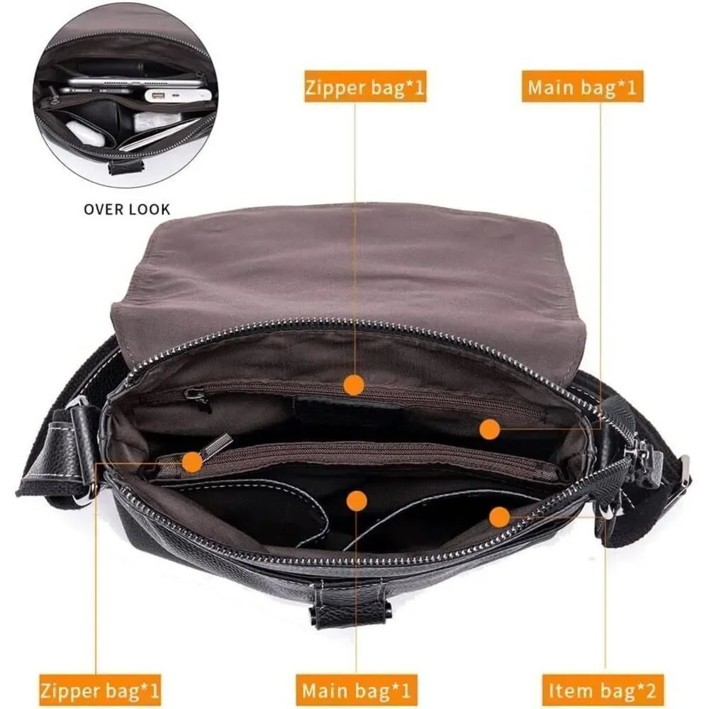 Men's Genuine Leather Messenger Shoulder Tablet Bag
